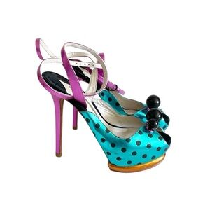 Sophia Webster Turquoise and Pink Polka Dot Heels